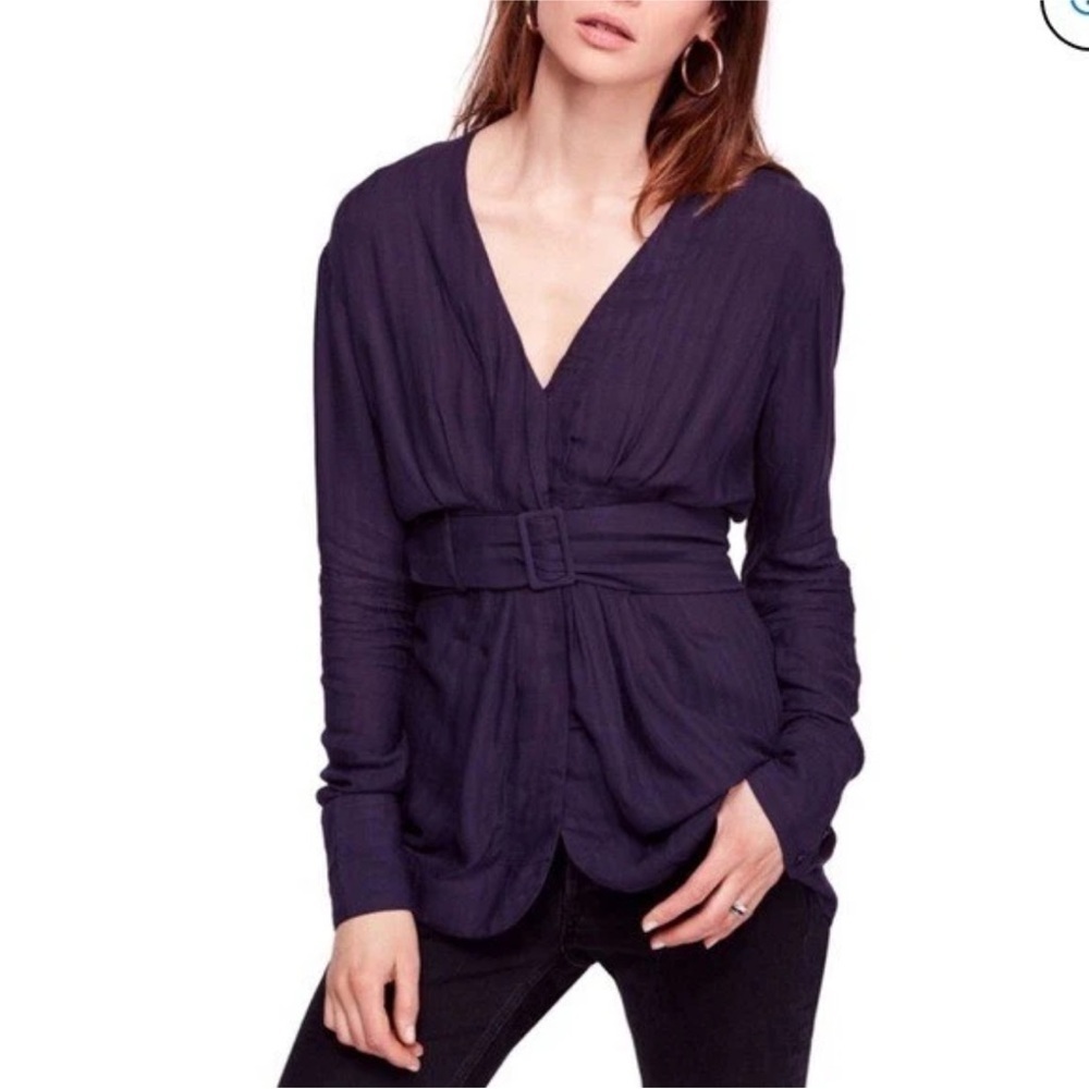 Free People Back in the Spotlight Belted Button Down Shirt Size Large